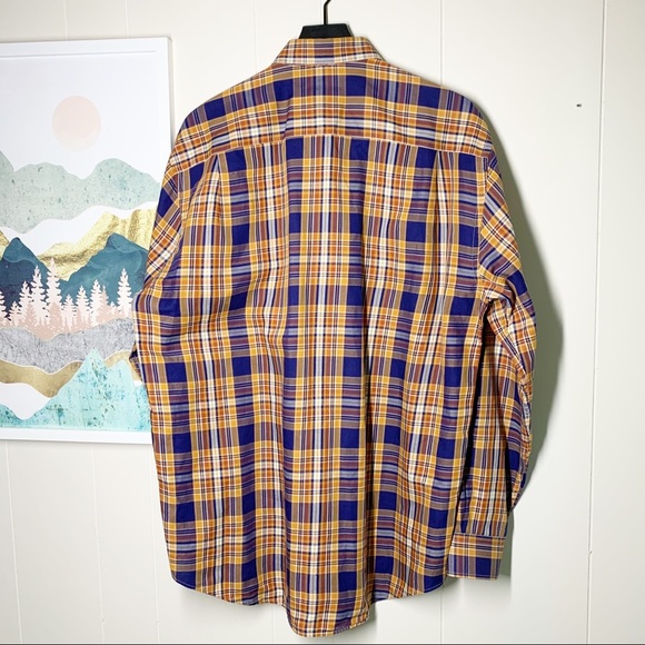 Hickey Freeman / fall orange plaid orange button down L EUC - Picture 3 of 7